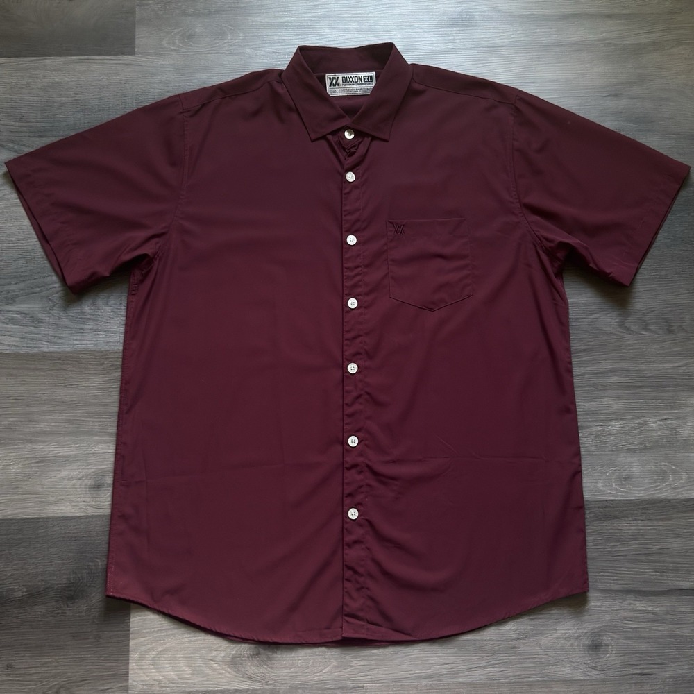 DIXXON Solid Bamboo Short Sleeve Button Shirt Mens XL Maroon Lightweight